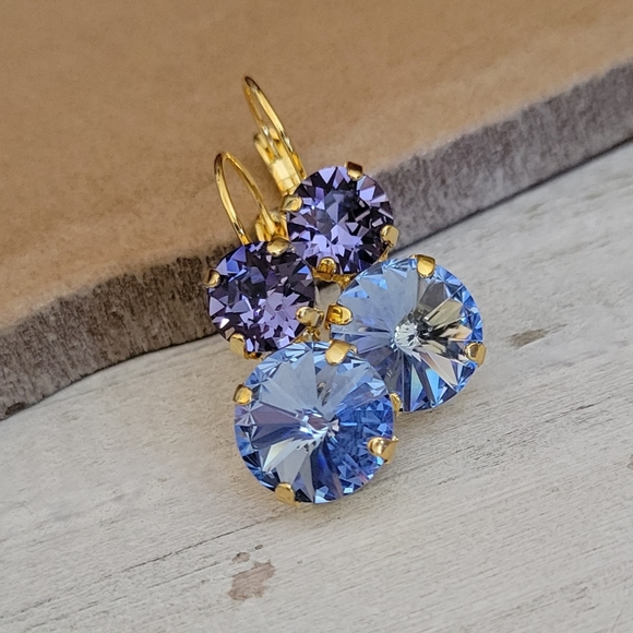 Austrian Crystal Two Stone Earrings in Gold - Picture 4 of 11